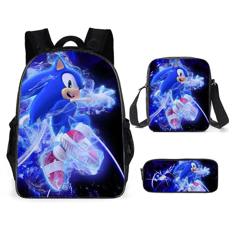 Source Sonic Schoolbag Three-Piece Set Elementary School Bag Anime Cartoon Schoolbag Men'S And Women'S Backpack