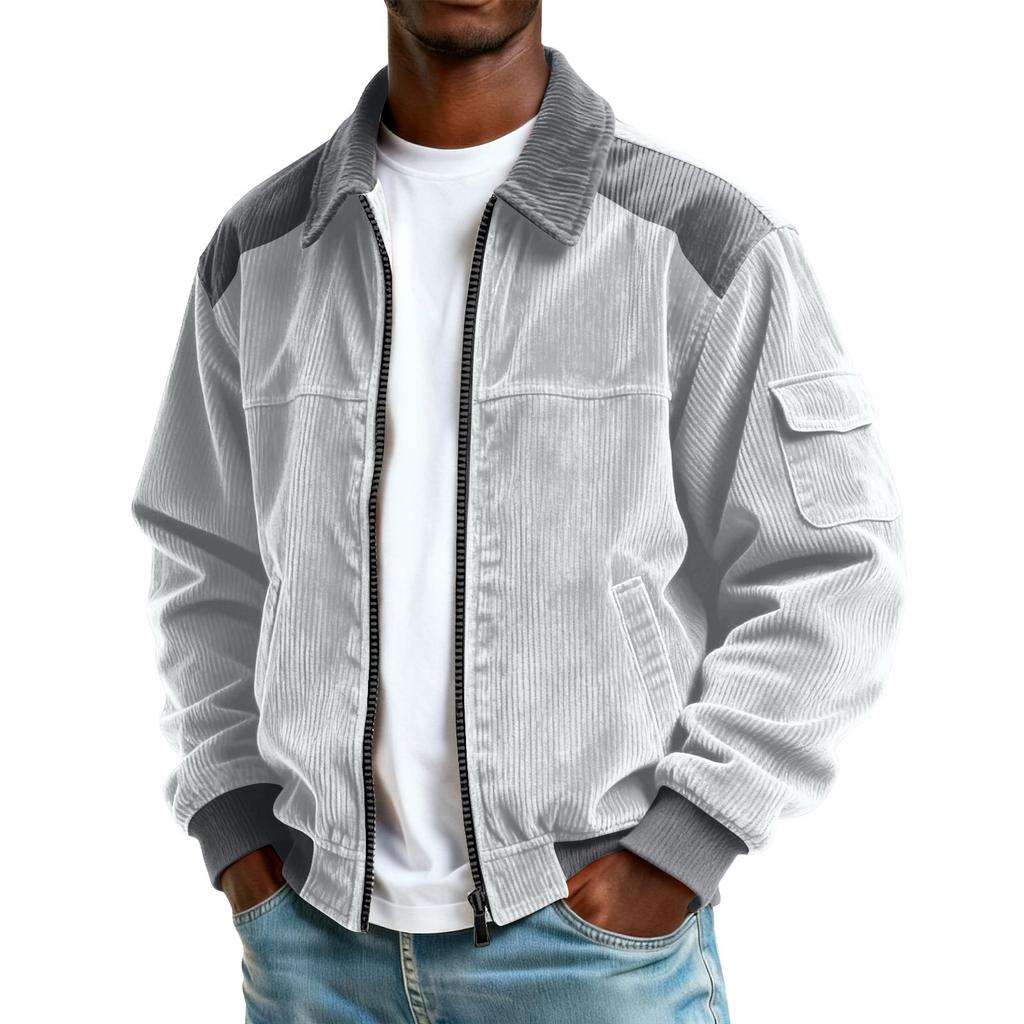 Men's Corduroy Pocket Zipper Jacket Men's Plus Size Casual Sports Jacket