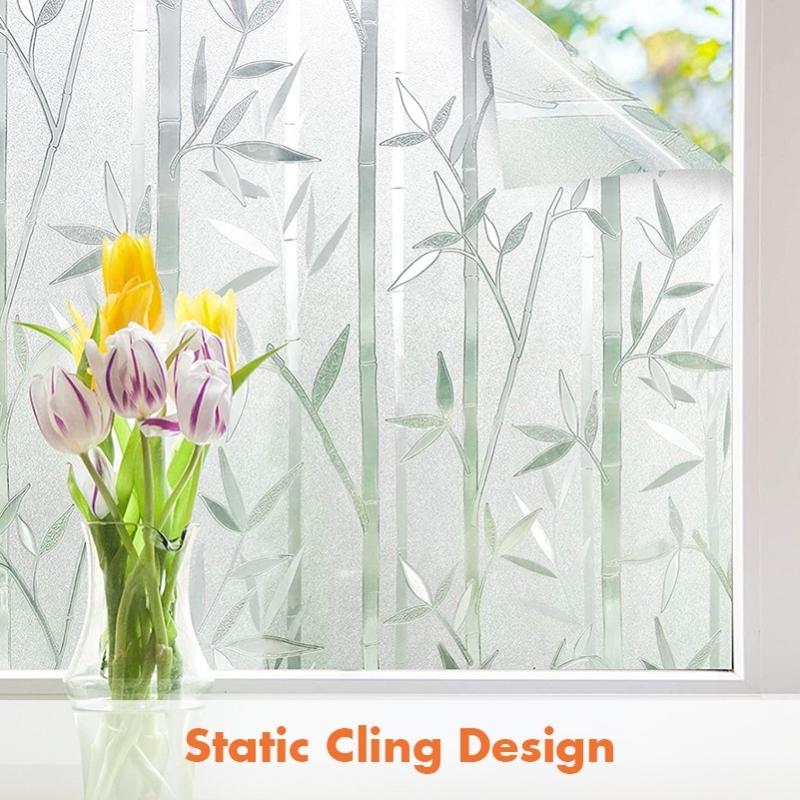 Bamboo Frosted Window Privacy Film Vinyl 3D Glass Decals Static Clings Anti UV Heat Control Window Stickers For Home Office