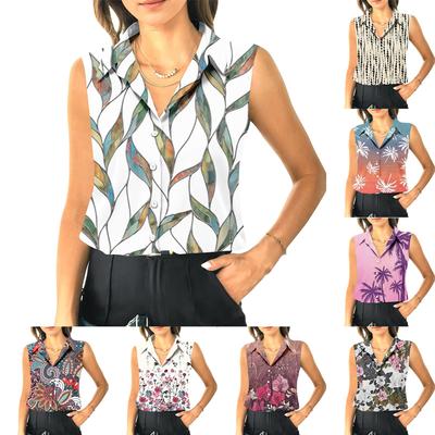 Женский летний свободный топ без рукавов с воротником-стойкой