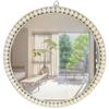 17" Round Wall Mirror, Boho Hanging Round Mirror, Wall Decor for Bedroom, Bathroom, Living Room, Beige