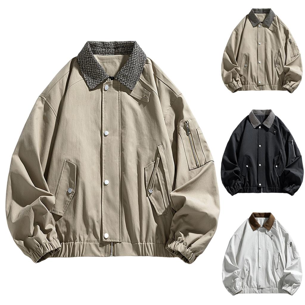 American Overalls Lapel Men's Jacket Retro Loose Casual Ruffian Handsome Couple Baseball Coat