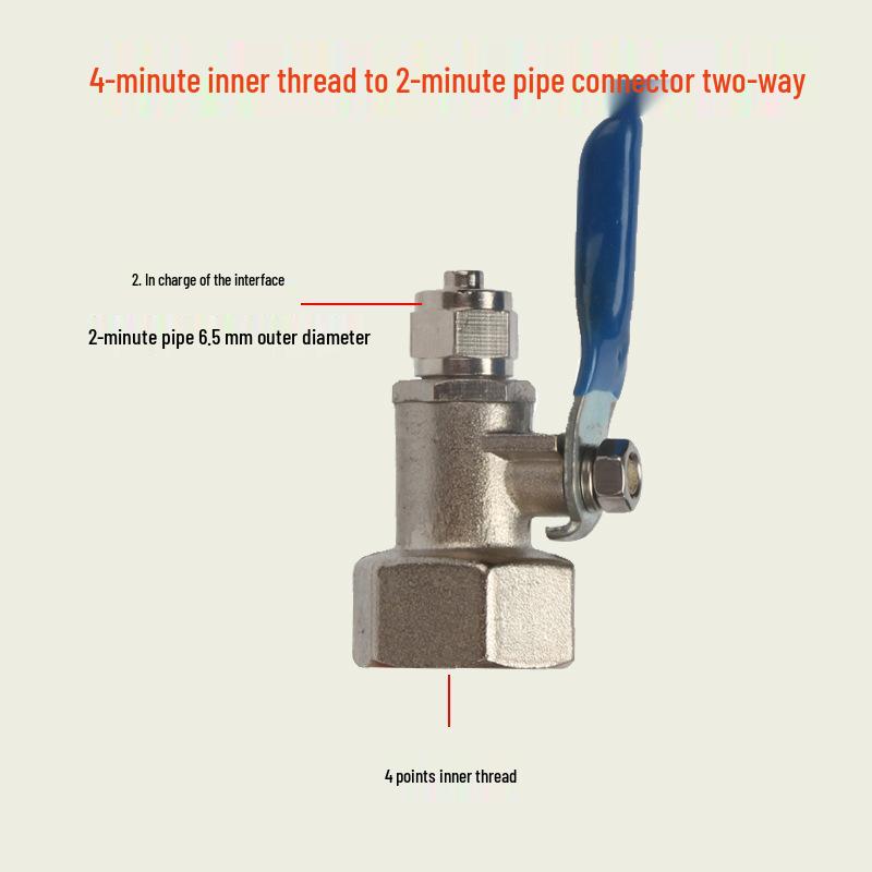 Household Water Purifier Inlet Tee Valve Connector, 4-to-2/3-point Ball Valve Switch