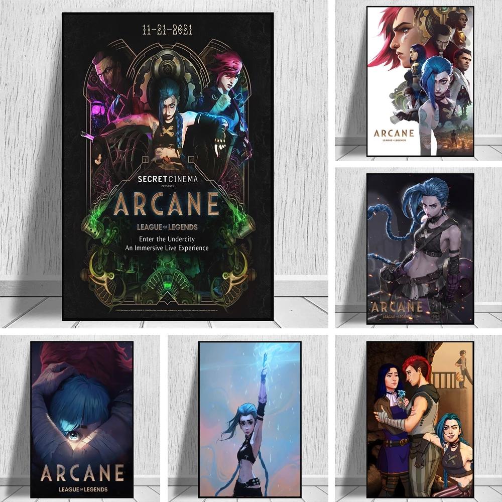 Рамка из цельного дерева, настенное искусство, популярная игра Jinx League of Legends Arcane, постер телесериала, холст, картина для гостиной, любителей игр, домашний декор