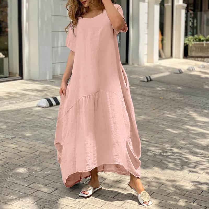 Spring and Summer Literary Loose Large Size Cotton Linen Long Dresses Dresses