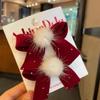 2Pcs Red Bow Bow Hair Clips White Pompom Pompom Barrettes New Ponytail Holder  Girls Kids