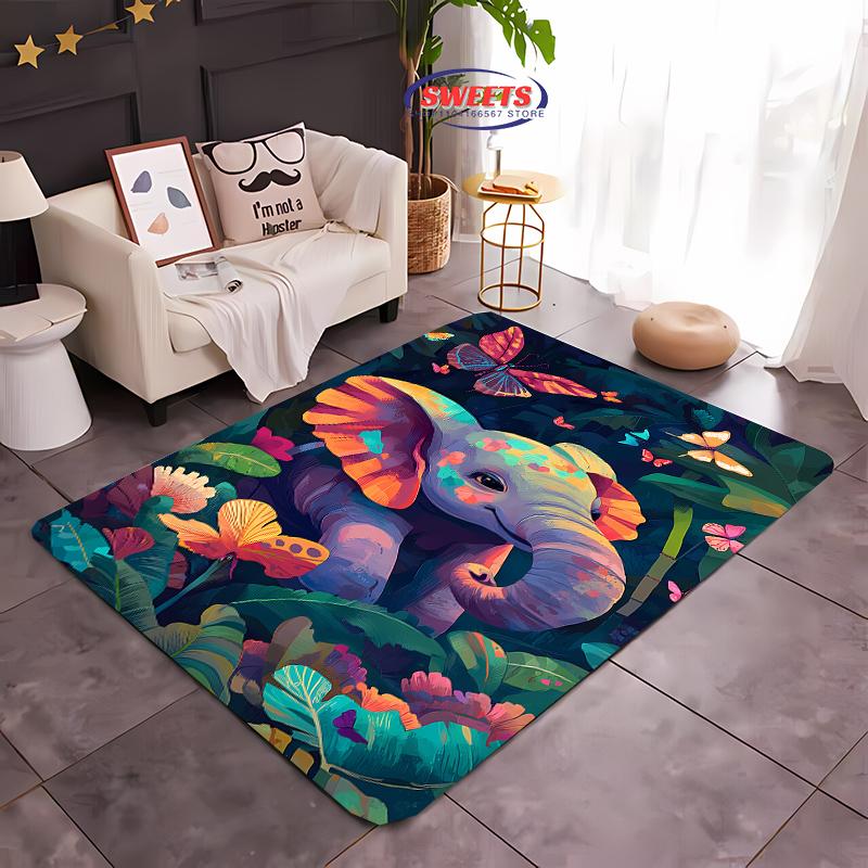 Jungle Color Elephant Children's Fun Carpet Office Mat Living Room Bedroom Sofa Non-slip Mat Modern Decorative Style Rug Gifts