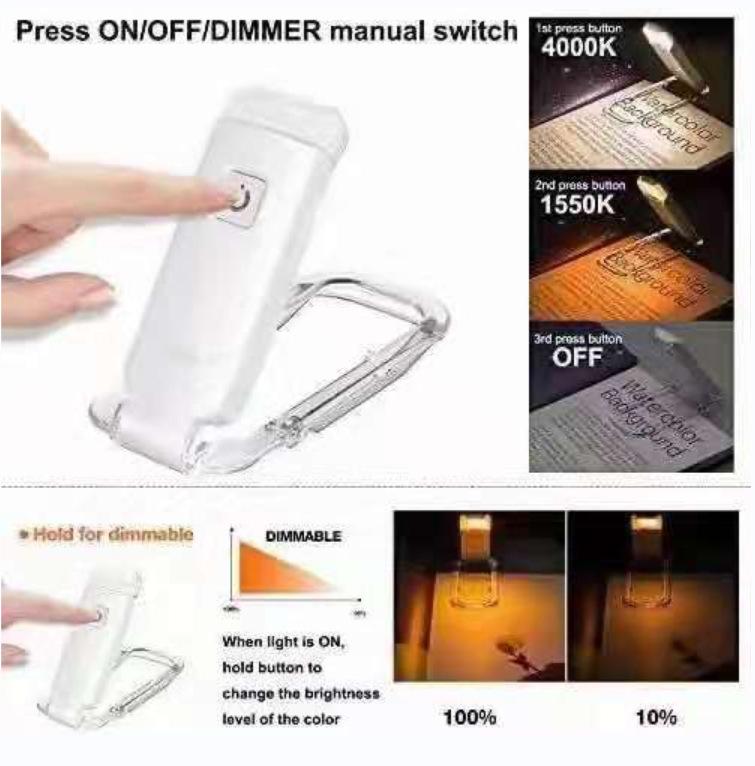 New product USB clip book lamp folding book clip lamp portable reading lamp simple reading small book lamp student night reading white