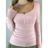 Hot Girl Style Button Long Sleeve Tank Top T-Shirt Women 2025 Autumn