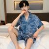 Пижамный костюм из ледяного шелка для мужчин, весна-лето, модная одежда для отдыха с коротким рукавом из полиэстера, мужская одежда для сна, домашняя одежда для мужчин