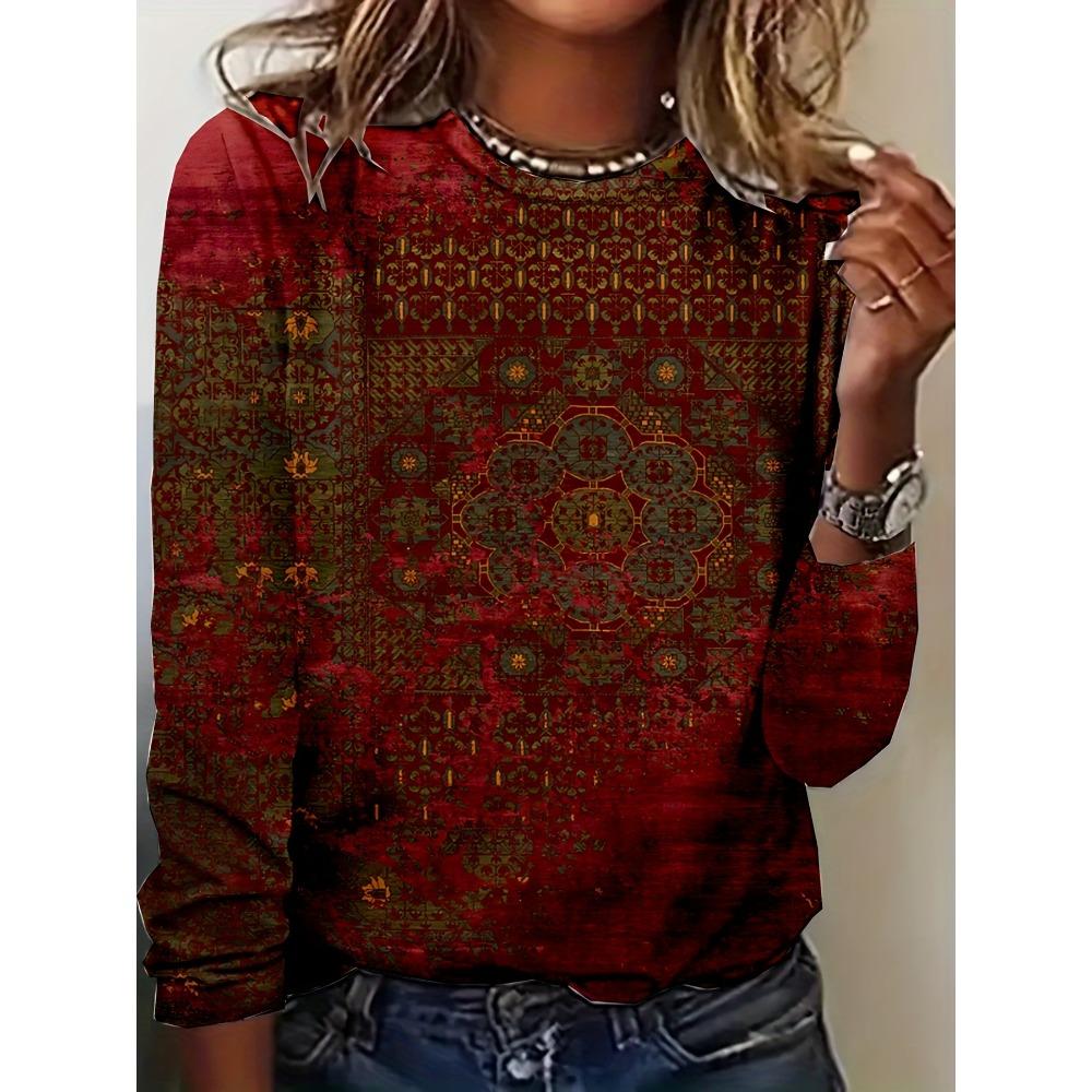 Women's Round Neck Long Sleeved Printed Hoodie