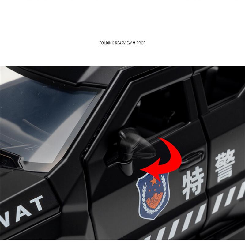 1:24 Vengeance Alloy Explosion Proof Vehicle Model Metal Police Armored Off-road Vehicle Car Model Sound and Light Kids Toy Gift