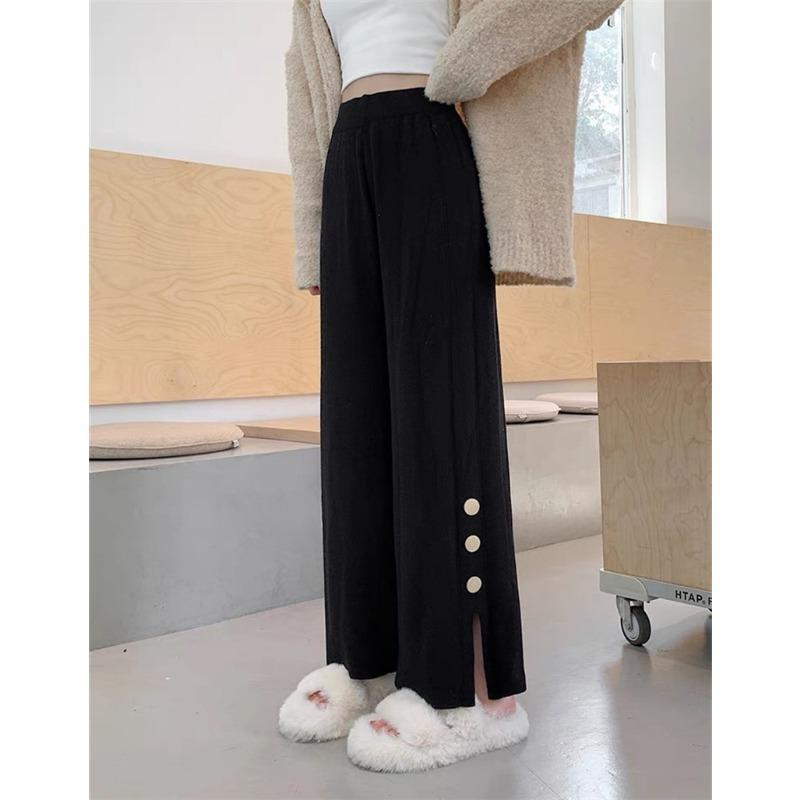 Женские осенне-зимние повседневные прямые трикотажные брюки открытого кроя