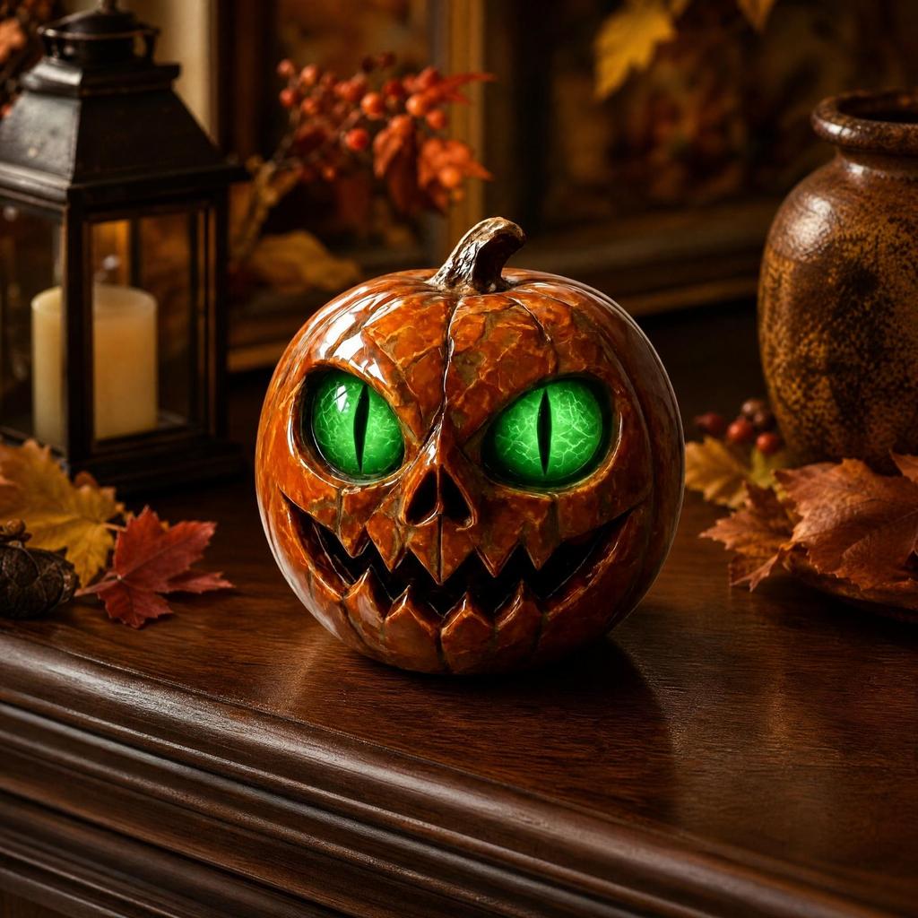 Pumpkin-Shaped Resin Figurine Compact Jack-O'-Lantern Decor Indoor Outdoor