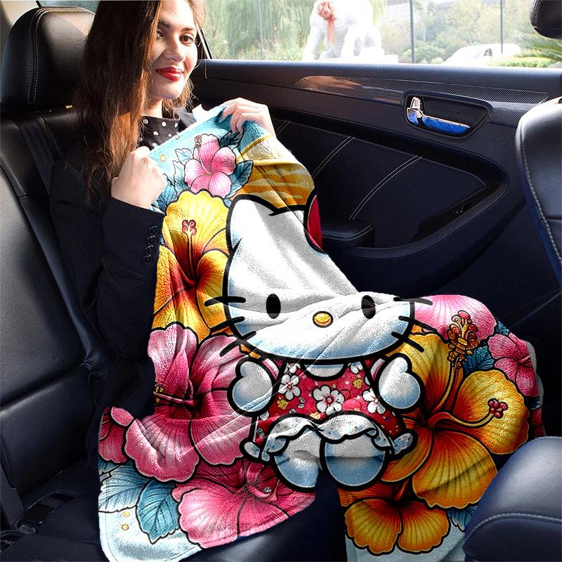 1pc Hello Kitty in Tropical Paradise Blanket Soft Warm Throw Blankets for Home Decor Gift, Living Room, Travel, Camping, Car Blankets, Beach, Office N