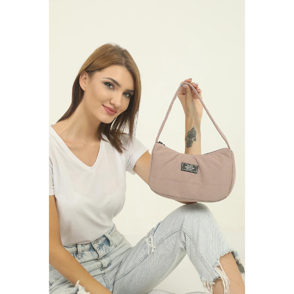 Black U11 Single Zipper Compartment Daily Sports Baguette Canvas Fabric Women's Hand And Shoulder Bag B:16E: 26