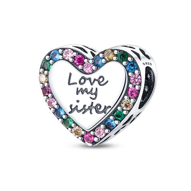 Heart Shape 925 Silver Family Lover Affection Pendant Charm Beads Fit Woman's Cute Bracelet DIY Jewelry For Women