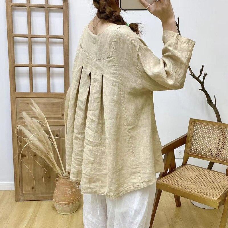 Johnature Винтажные льняные женские рубашки нестандартной формы, летние однобортные однотонные свободные блузки с рукавами три четверти
