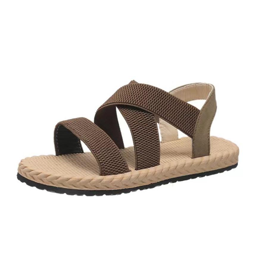 Женские повседневные сандалии на плоской подошве с эластичными ремешками-крест-накрест и открытым носком. Удобные пляжные сандалии.