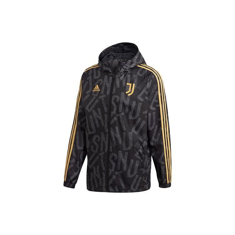 Adidas Juventus Soccer Sport Hooded Windbreaker Jacket Men Outerwear Black FR4220