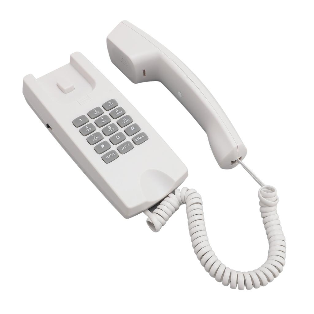 Проводной телефон ABS Настенный стационарный телефон с регулировкой громкости, функциями отключения звука и повторного набора для офиса, гостиницы, белый