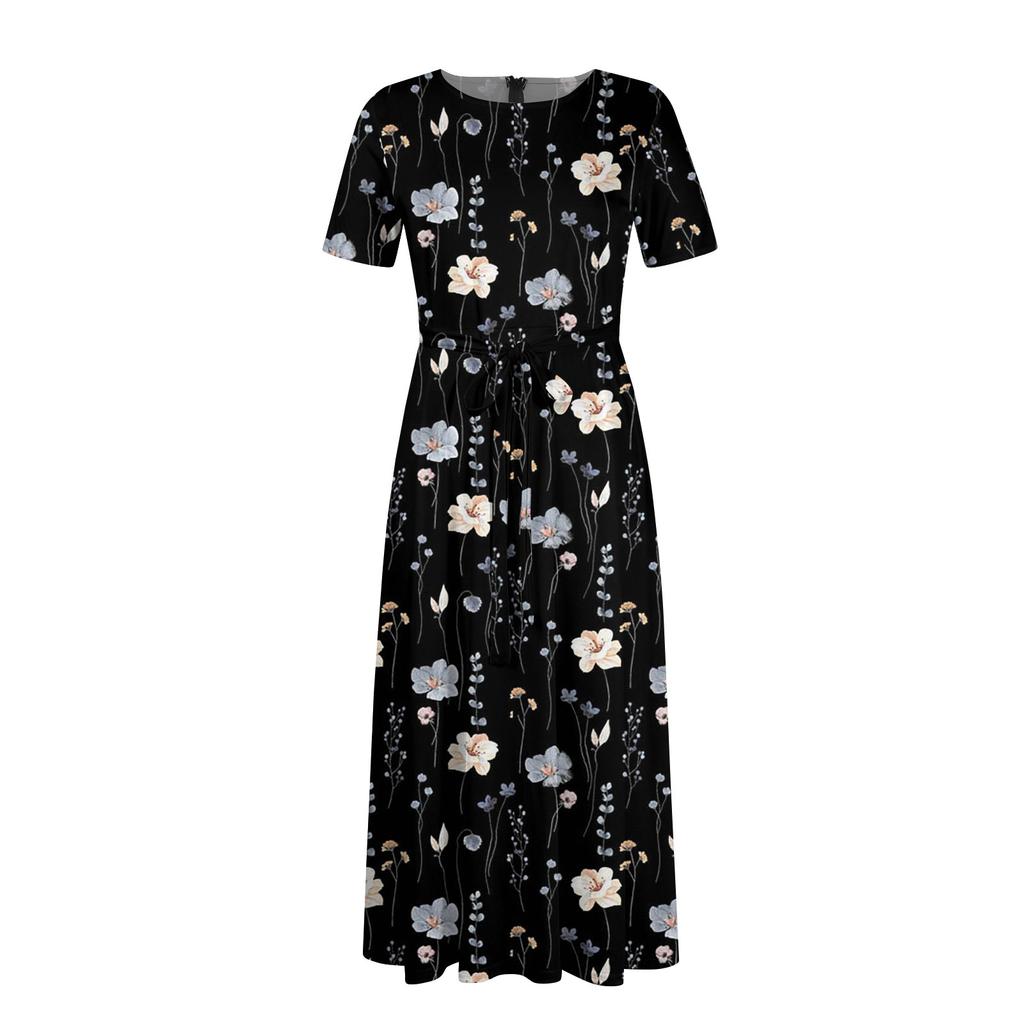 Женское повседневное модное свободное платье большого размера с принтом, круглым вырезом и короткими рукавами, карманными бретелями