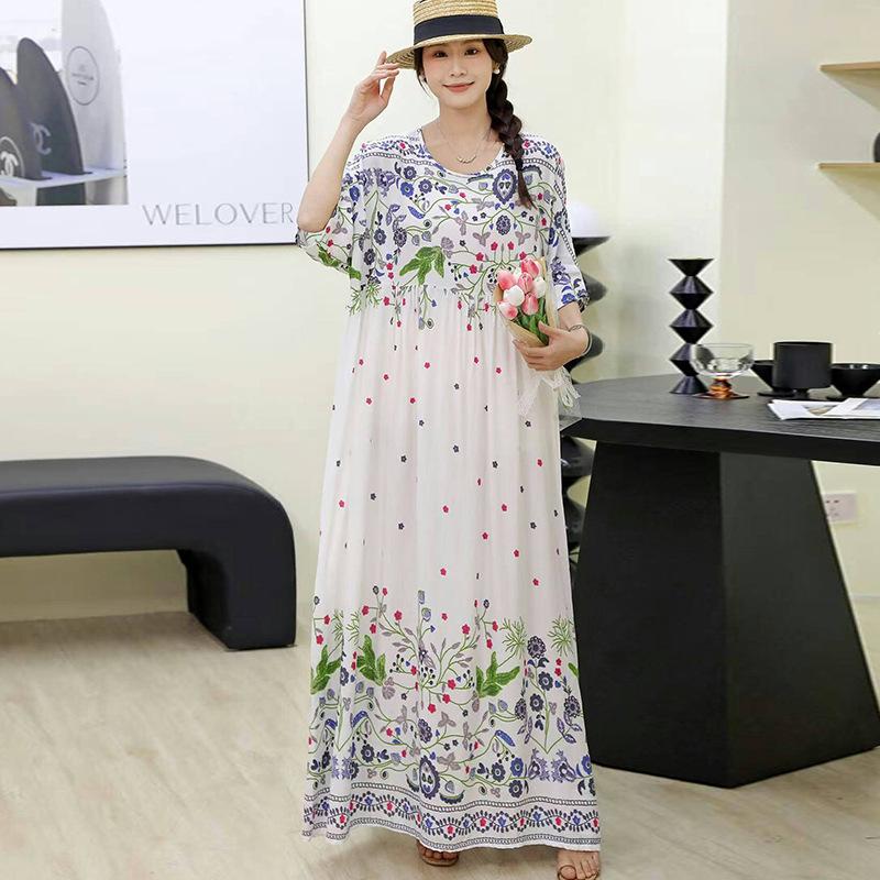 Юго-Восточная Азия 100 кг супер пышное платье пышная девушка плюс короткий рукав платье для беременных свободная цветочная пляжная длинная юбка