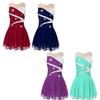 Girls Stylish Clothing Sleeveless Round Neckline Shiny Sequins Rhinestone Decorated Patchwork Style Hollow Back Skating Dance Dress