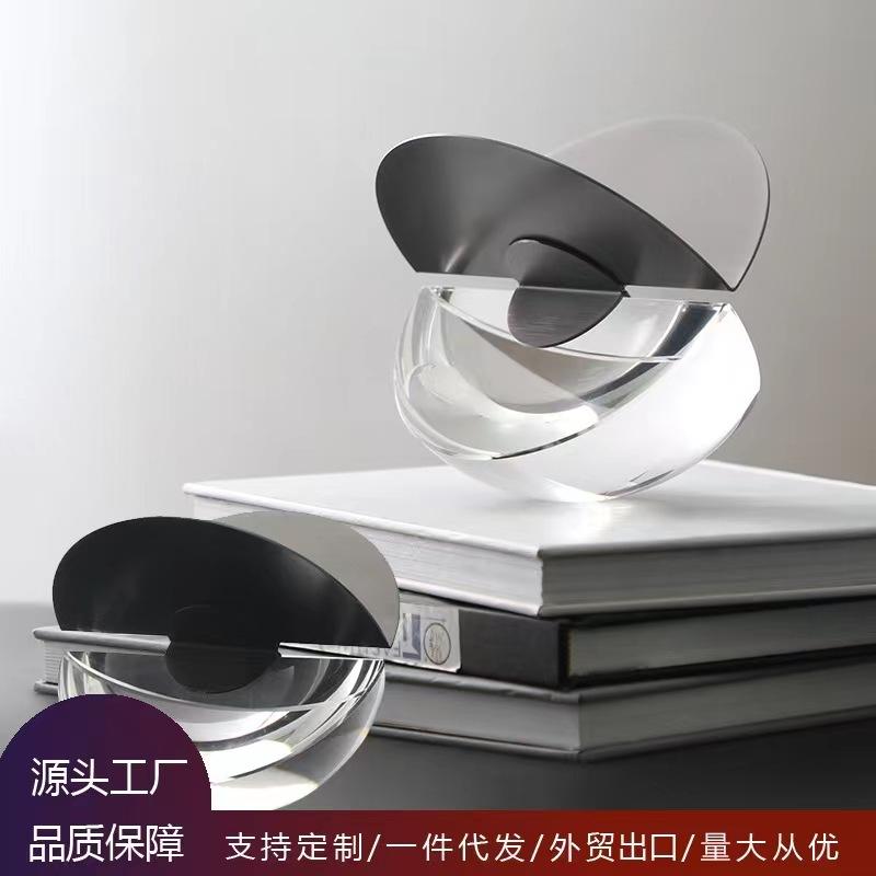 Geometric Crystal Marble Metal Decoration Metal Handicraft Hemicycle Decorative Figurines Home Decoration Accessories