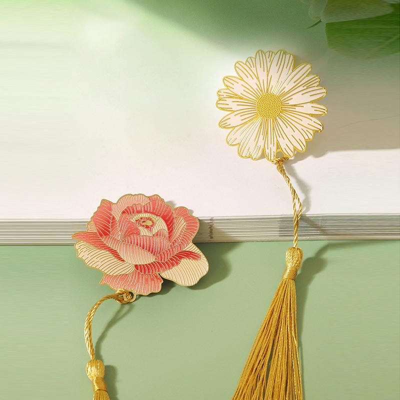 Винтажный китайский стиль, роза, листья, металлическая закладка, кисточка, зажим для книги, нумерация страниц, студенческий подарок, канцелярские принадлежности, школьные принадлежности