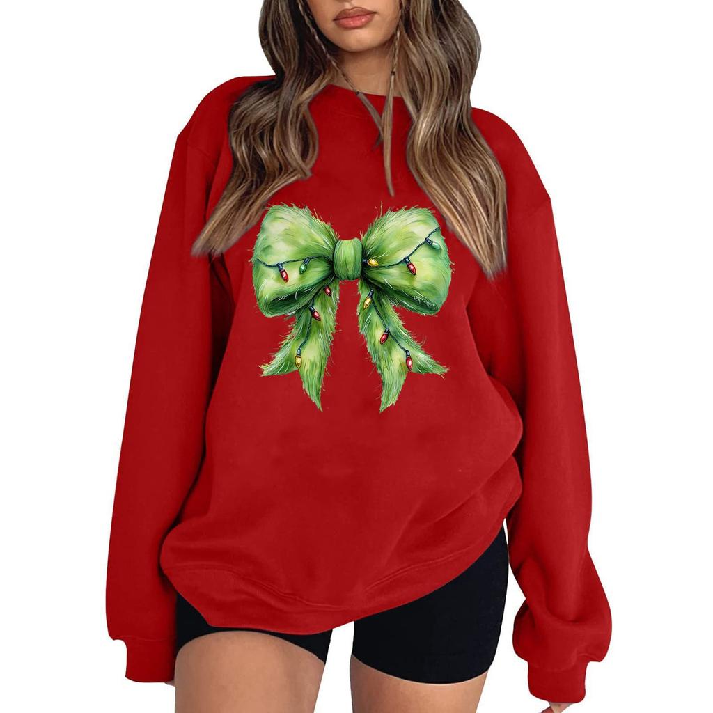 Women's Casual Round Neck Long Sleeved Pullover,Christmas Printed Top, Long Sleeved Hoodie