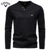 2025 Autumn New Men's Embroidery Casual European Size V-neck Long Sleeved T-shirt Slim Fit Base Shirt Pure Cotton T-shirt Top for Men