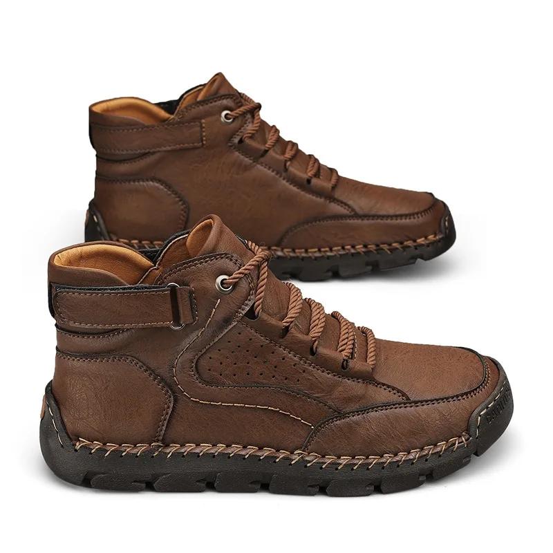 Модная мужская обувь ручной работы, ботинки больших размеров, повседневная обувь, удобные мягкие ботильоны, уличные нескользящие износостойкие ботинки 2025