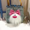 Yousheng Keychain Cartoon Plush Doll Wearing Big Bowknot Decor Big Mouth Design Charm Key Chain Keys Backpacks Cars Accessories