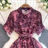 Винтажное платье с принтом, женское платье-рубашка трапециевидной формы с короткими рукавами и лацканами, женские элегантные летние длинные халаты трапециевидной формы, Vestidos