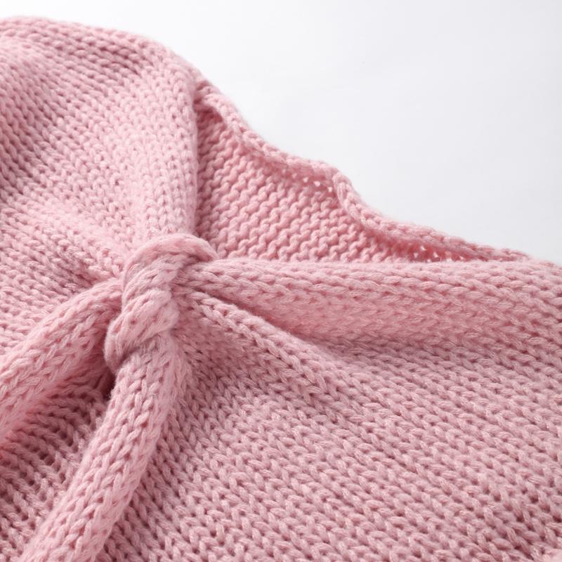 Женский осенне-зимний милый и симпатичный свитер с V-образным вырезом и бантом, вязаный свитер с объемной вязкой, кардиган, куртка