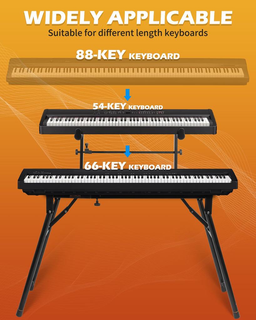 STRICH Keyboard Stand 2 Tier Foldable Adjustable Piano Stand Compatible with Keyboard Electronic Piano Width/Height 54/61/73/76/88