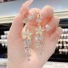 Exquisite Opal Flower Earrings For Women Rhinestone Long Tassel Zircon Earring Girls Wedding Party Temperament Jewelry