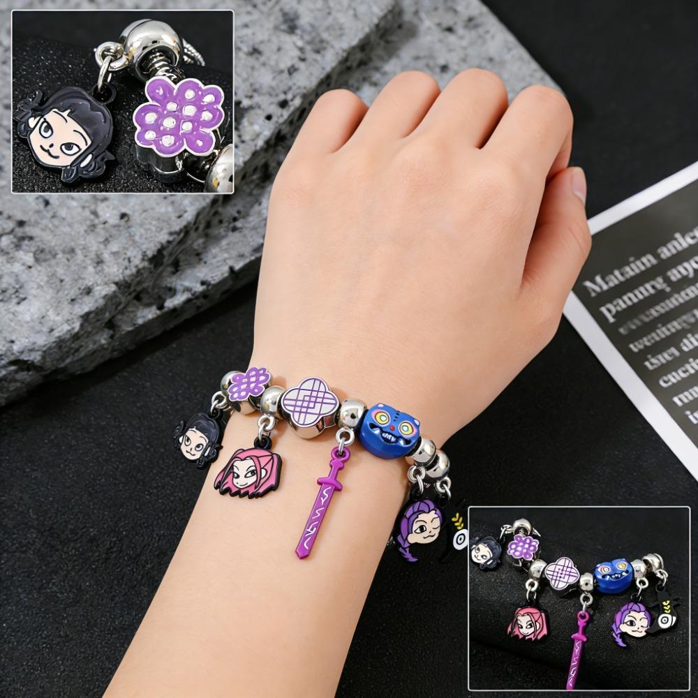 Bestselling Cartoon Anime K-POP Demon Hunter Group Bracelet, Fashion DIY Beaded Alloy Enamel Anime Peripheral Jewelry