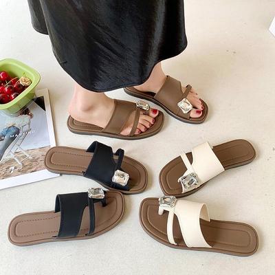 Простые босоножки-балетки с открытым носком - Универсальные повседневные летние шлепанцы с петлей для пальца