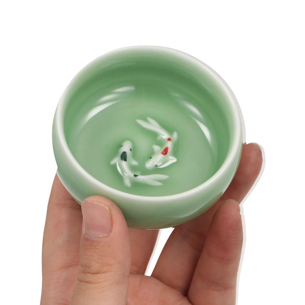 Kungfu Golden Fish Celadon Porcelain Teacups Crackle Chinese Tea Cup Longquan Tea Cup Bowl Gift