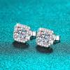 White Gold 1CT Moissanite Stud Earrings for Women Round Cut S925 Silver Luxury Square Jewelry Lab Diamond Earring Gift