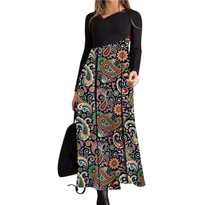 Autumn And Winter Women's Dresses Casual Long Sleeves Long Bohemian Printed Dress Women Clothes