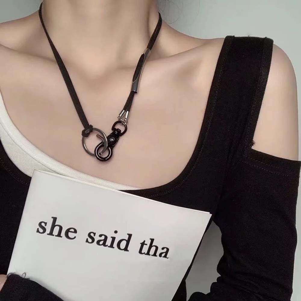 Metal Texture Leather Rope Necklace Korean Style Necklace Black Rope Necklace Female Necklace