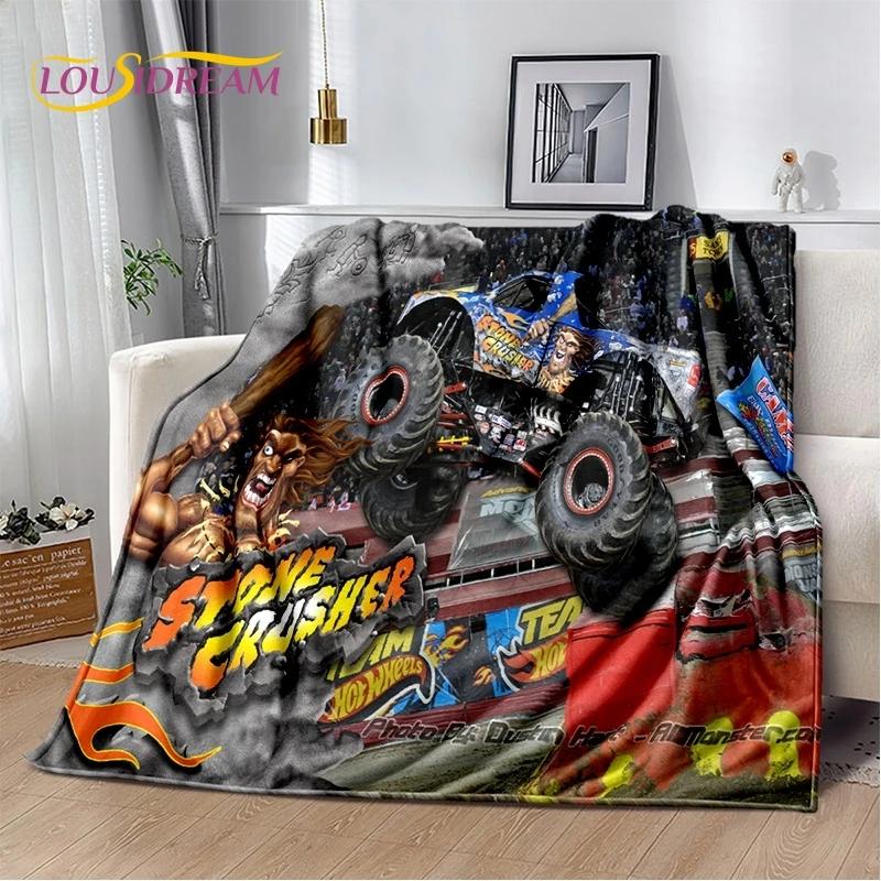 Мягкое фланелевое одеяло Monster Truck 3D Monster Jam Cartoon для кровати, спальни, дивана, пикника, плед для отдыха на свежем воздухе, подарок