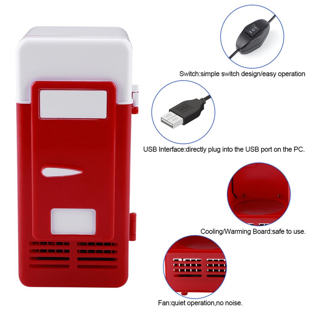 Светодиодный USB-холодильник USB-холодильник для напитков Банки с напитками Холодильник и подогреватель Красный