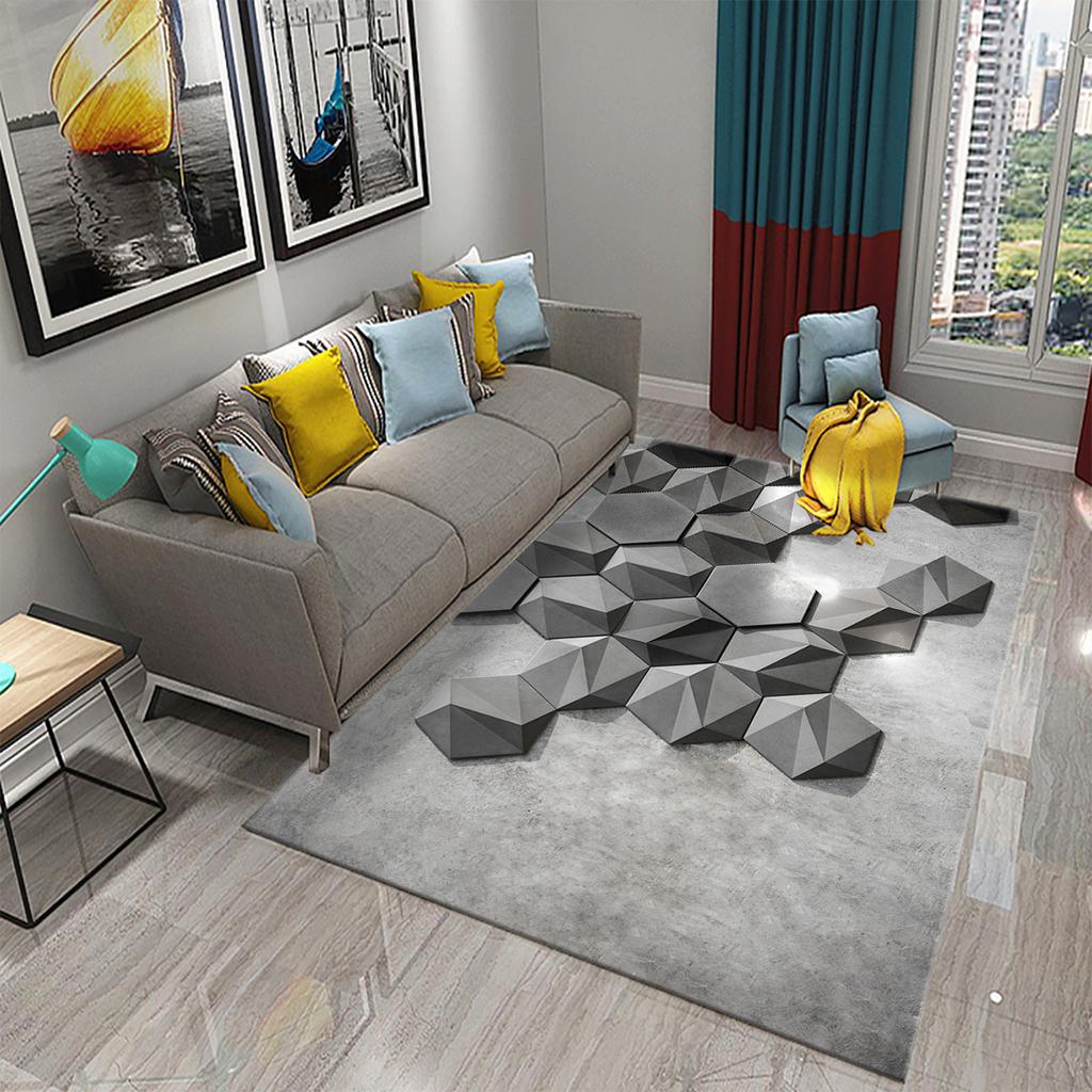 Черный 3D сотовый ковер с абстрактным геометрическим ковриком для мужчин-подростков, художественные коврики с пространственной геометрией, декор для спальни, гостиной, напольный коврик