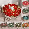 Fitted Christmas Round Tablecloth Holiday Snowflakes Table Cover with Elastic Edge Water-Resistant Christmas Tree Table Cover
