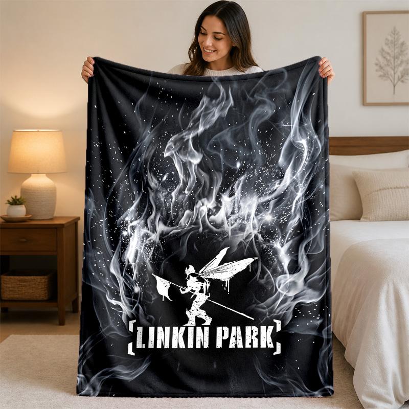 Linkin Park Print Flannel Blanket Cozy Lightweight Plush Throw Blanket For Bed Sofa Household Use
