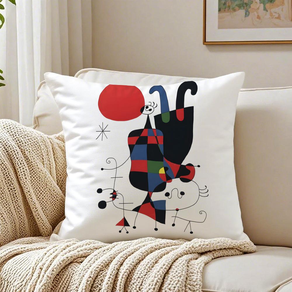 JJoan MMiro Abstract Art Painting Cushion Cover Linen Pillowcase Soft  for Sofa Bed Home Room Decor